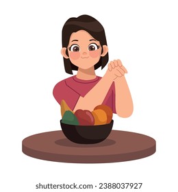 woman eating nutrition fruits illustration