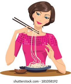 Woman eating pasta
