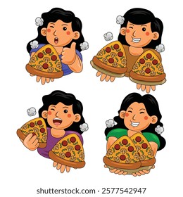 Woman eating Pizza Fast Food