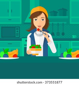 Woman eating salad.