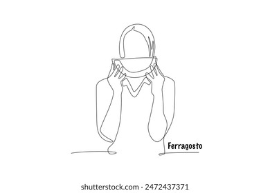 Woman eating watermelon. Ferragosto concept one-line drawing