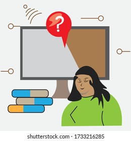 woman in education online by computer vector illustration design