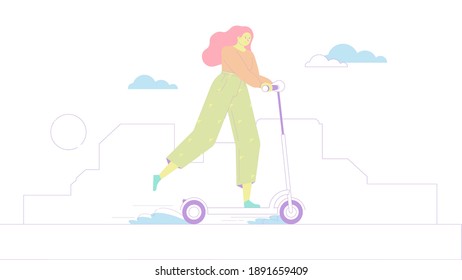 Woman at electric kick scooter