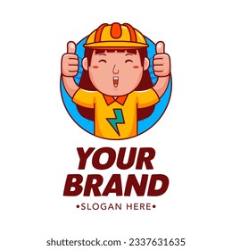 Woman Electrician Cartoon Character Logo Vector Template