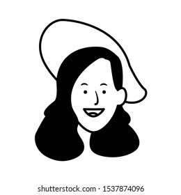 woman with elegant hat icon over white background, vector illustration