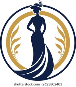 Woman in Elegant Hat Pose Silhouette Logo Vector Illustration. Beautiful Female Modern Minimalist Style for Beauty Fashion Design