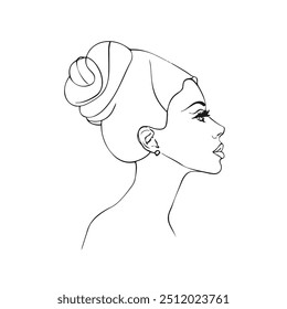Woman Elegant Profile Line Art Drawing. Female Portrait Creative Contemporary Abstract Line Drawing. Beauty Fashion Female Face, Elegant Vector Minimalist Design for Fashion Design, Wall Art, Prints