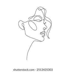 Woman Elegant Profile Line Art Drawing. Female Portrait Creative Contemporary Abstract Line Drawing. Beauty Fashion Female Face, Elegant Vector Minimalist Design for Fashion Design, Wall Art, Prints