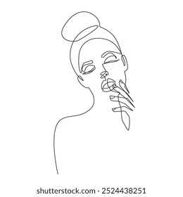 Woman Elegant Silhouette One Line Drawing. Female Portrait Creative Abstract Line Drawing. Beauty Fashion Female Body, Elegant Vector Minimalist Design for Fashion Design, Wall Art, Prints