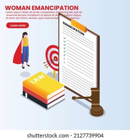 Woman emancipation isometric 3d vector concept for banner, website, illustration, landing page, flyer, etc.
