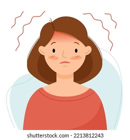 The Woman Is Embarrassed And Ashamed. Girl In Confusion. Vector Flat Illustration.