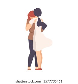 Woman Embracing Crying Female and Soothing Her Vector Illustration