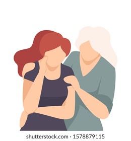 Woman Embracing Crying Female and Soothing Her Vector Illustration