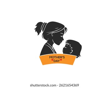 Woman embracing her child. Mother and son mother's day celebration, line art logo design.