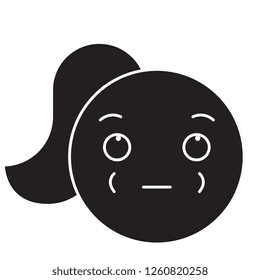 Woman emoji black vector concept icon. Woman emoji flat illustration, sign