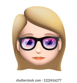 Woman emoji icon, medium-light skin tone, blond hair, glasses, vector illustration.