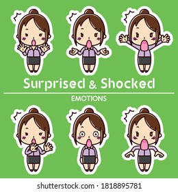 Woman emotion set . Surprised and Shocked illustrations.