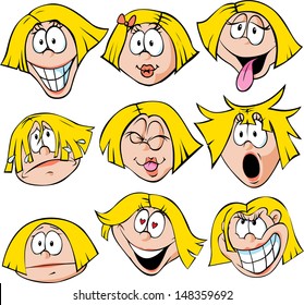 woman emotions - illustration of woman with many facial expressions 