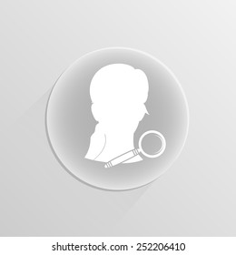 woman employee search icon for headhunting  on a white button with shadow 