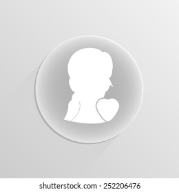 woman employee search icon for headhunting  on a white button with shadow 