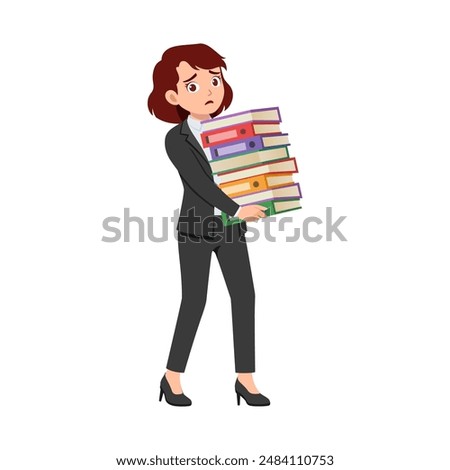 woman employee walking and holding stack of paper file document