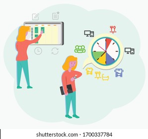 a woman employee writing schedule and managing time Illustration