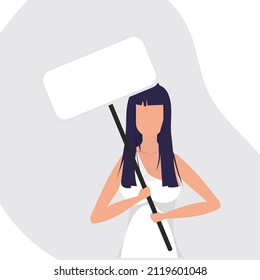 A woman with an empty banner in her hands. Protest concept. Flat style. Vector.