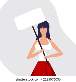 A woman with an empty banner in her hands. Protest concept. Flat style. Vector illustration.