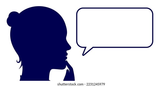 Woman with empty text bubble, flat style vector illustration. Female person talks or says something.