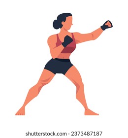 Woman Engaged in Kickboxing Fighting in Gloves as Martial Arts Vector Illustration