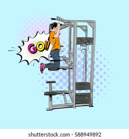 Woman engaged on the training apparatus in the gym. Hand drawn vector illustration. 