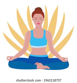 woman is engaged in yoga. The woman is sitting in the lotus position. stock vector illustration of yoga isolated on white. woman meditating, yoga asana for peace of mind.