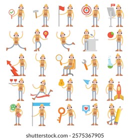 woman engineer characters in different poses illustration set