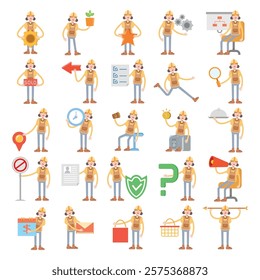 woman engineer characters in different poses illustration set