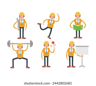 woman engineer characters set vector illustration
