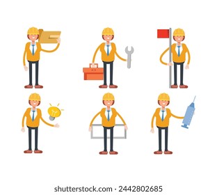 mujer ingeniero caracteres conjunto ilustración vectorial