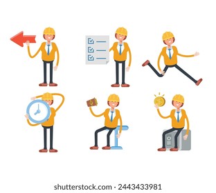 mujer ingeniero caracteres conjunto ilustración vectorial
