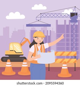 ingeniera mujer en un lugar de trabajo en construcción
