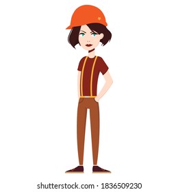 Woman engineer in hard hat. Vector illustration.