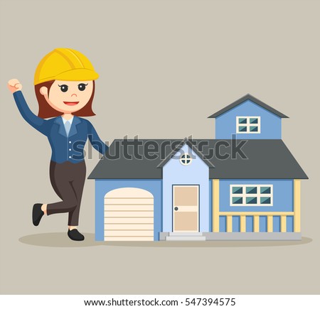 woman engineer with replica house