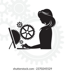 Ingeniería mujer trabajando en una computadora en un proyecto de tecnología