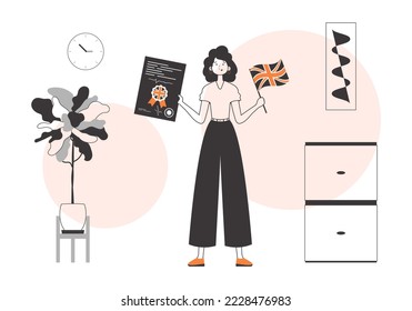 Woman English teacher. The concept of learning a foreign language. Lineart style.