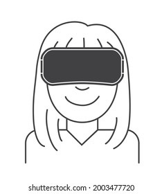 Woman enjoy entertainment with VR goggles headset icon