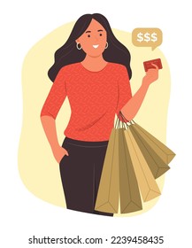 Woman Enjoy Shopping Concept Illustration