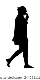 Woman enjoy in sweet desert outdoor vector silhouette illustration isolated. Girl walking and eat ice cream. Elegant lady active life. Health care activity. Happy mother waiting baby to be born. 