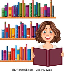 Woman enjoying a book in a library