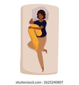 Woman enjoying comfortable sleep, hugging a body pillow on the bed, promoting relaxation and restful nights
