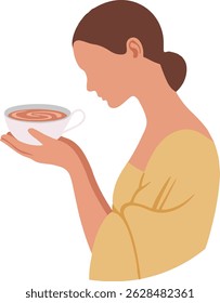 Woman Enjoying a Cup of Tea Illustration