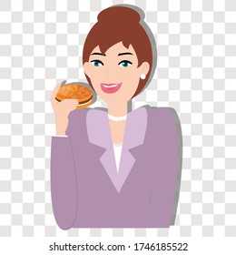 Woman enjoying eating concept on transparency background. Creative idea design. Flat vector illustration for template, brochure or presentation.