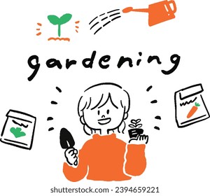 A woman enjoying gardening. Headline illustration of gardening
